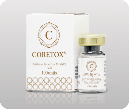 Coretox Botulinum Toxin Type A 100 units product box and medical vial