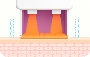 Heating energy application diagram with orange light and heat wave indicators