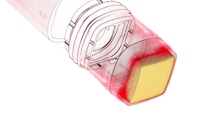 HIFU cartridge internal structure with energy emission visualization